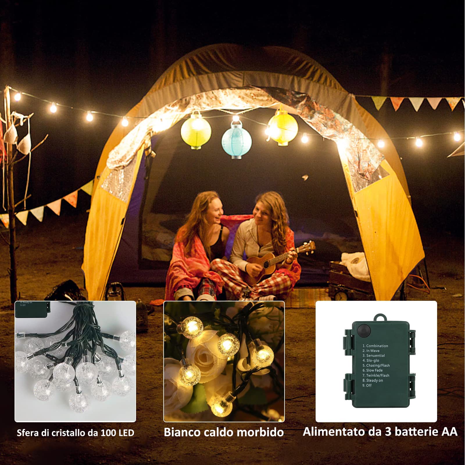 Guirlande Lumineuse 8M, 60 LED À Piles Boule De Cristal Lumière avec Télécommande 8 Modes Imperméable IP65 Ampoules, pour Noël Intérieur Extérieur Jardin Décoration, Mariage