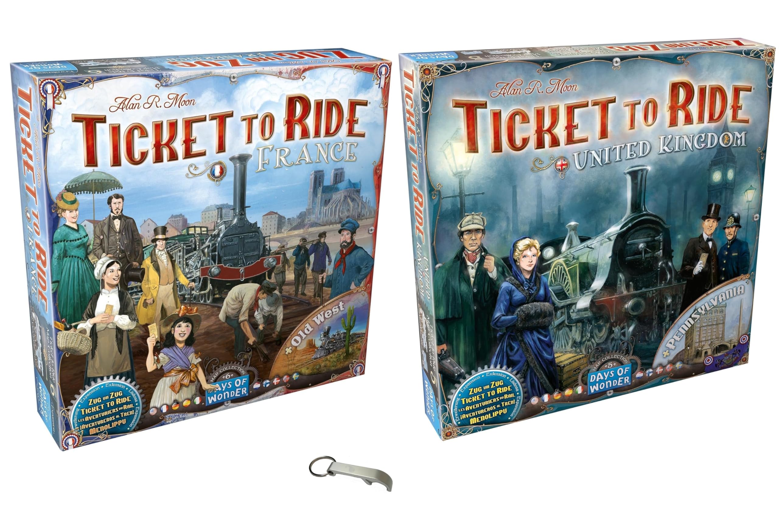 Ticket to Ride Expansion: France and West America + UK + Pennsylvania + 1 Bottle Opener - Board Game - 2 to 6 Players - Ages 8 and Up