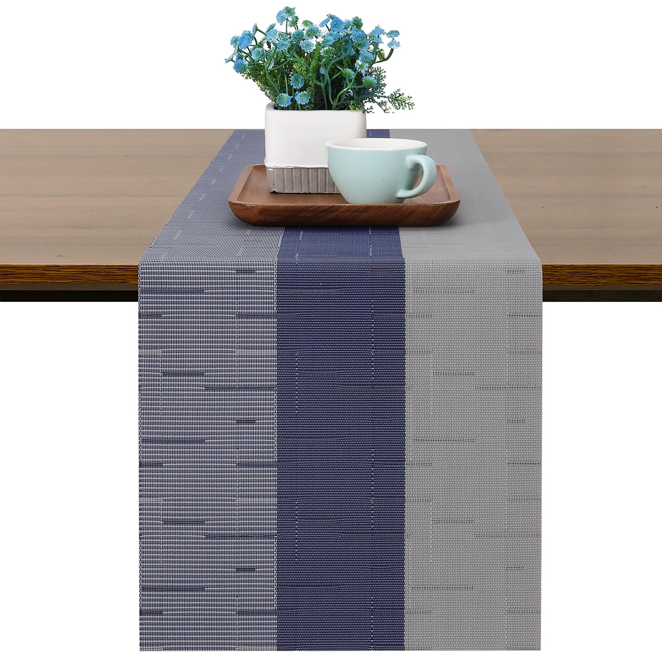 Chitomars Table Runner for Dining Table, Washable Vinyl Woven Table Runners for Farmhouse Decor Indoor Outdoor Birthday Weddings Party Home Coffee Table Decorations (Blue Grey, 30 x 225 cm)