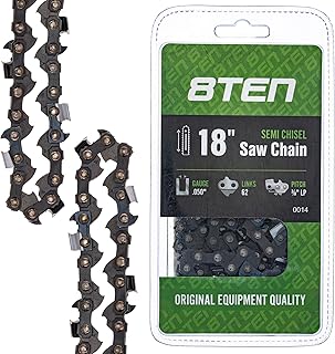 8TEN Chainsaw Chain 18 inch Bar .050 Gauge 3/8 Pitch 62 Drive Links for Husqvarna Echo Poulan Pro Stihl