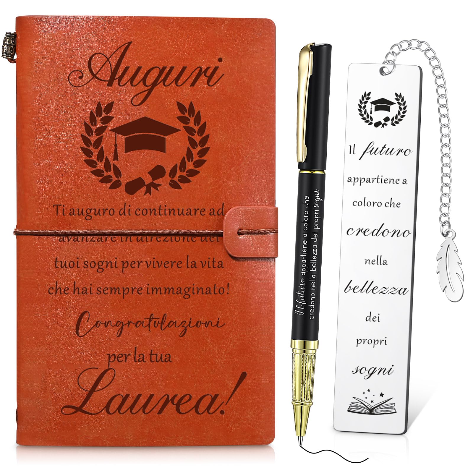Clabby Set 3 Pezzi Regalo Laurea Donna Quaderno Penna e Segnalibro Metallo Idea Regalo Carina e Fatto Bene per Studenti Amici Colleghi Maestre Piccolo Pensiero Gradito per Laurea