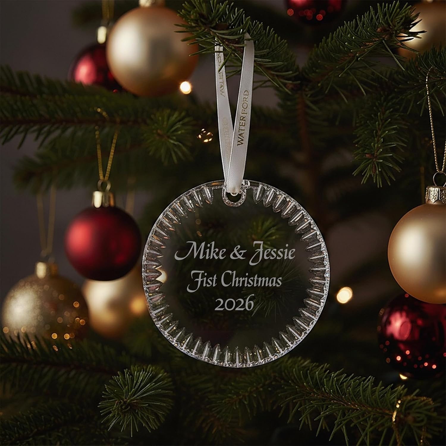 Waterford Personalized Limited Edition Round Disc Ornament, Custom Engraved Cut Crystal Christmas Ornament for Couples, Wedding, Anniversary, New Baby 2026