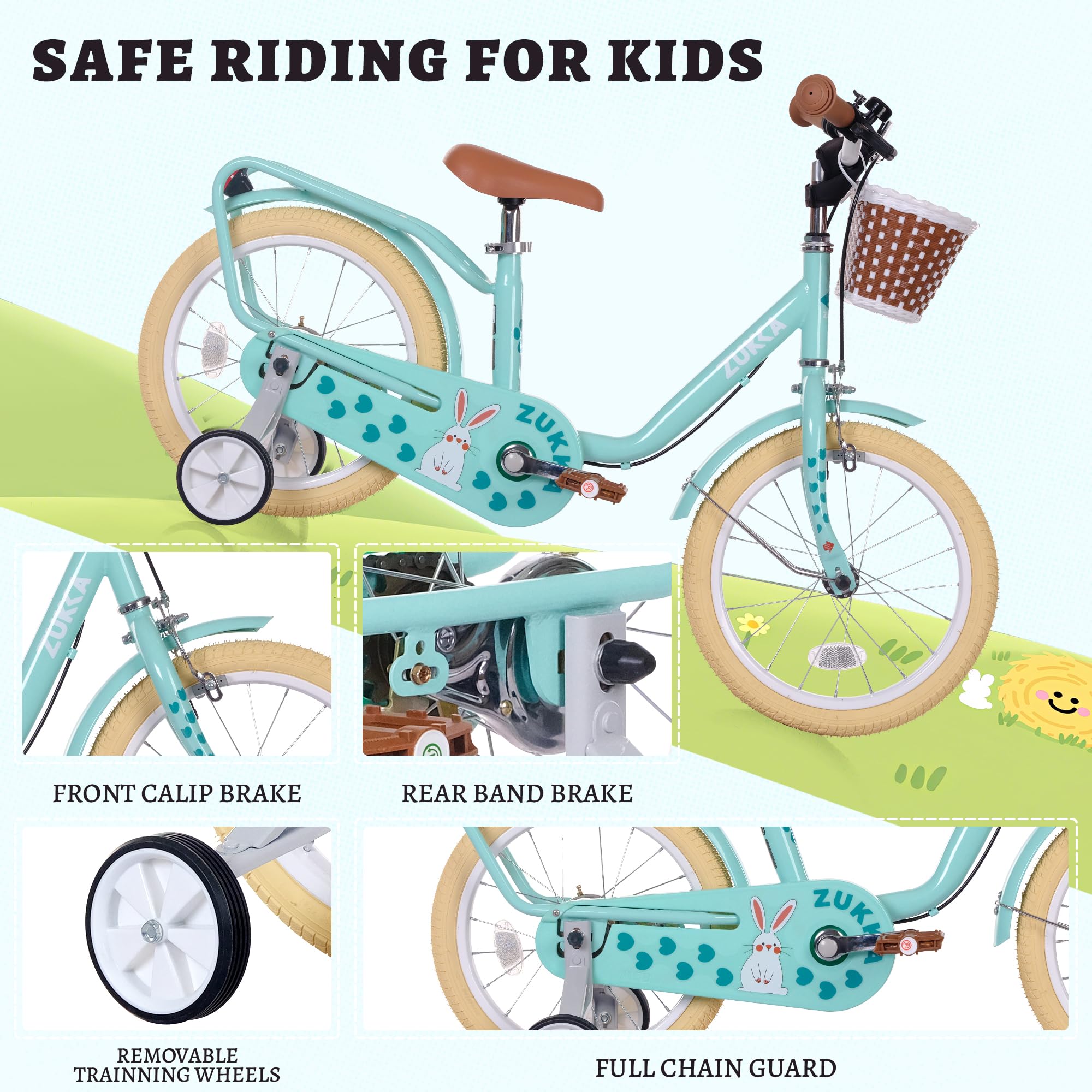 WEEROCK 16 Inch Kids Bike for 4-7 Years Old Boys Girls, Kid's Bicycle with Trainning Wheels, Front Basket, Rear Rack, 16" Child Bikes, Great Gift for Little Kids, Multiple Colors