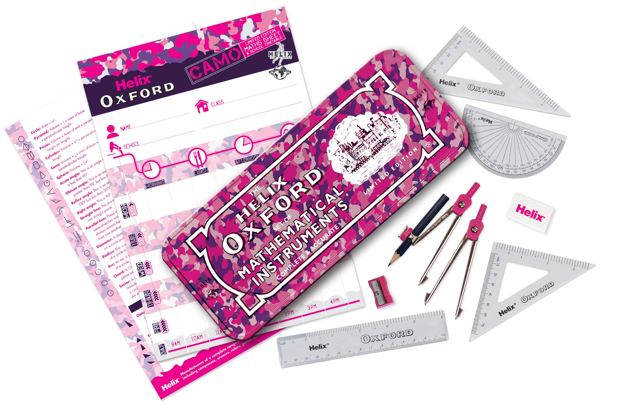HelixHelix Camo Mathematical Instruments Set, Pink