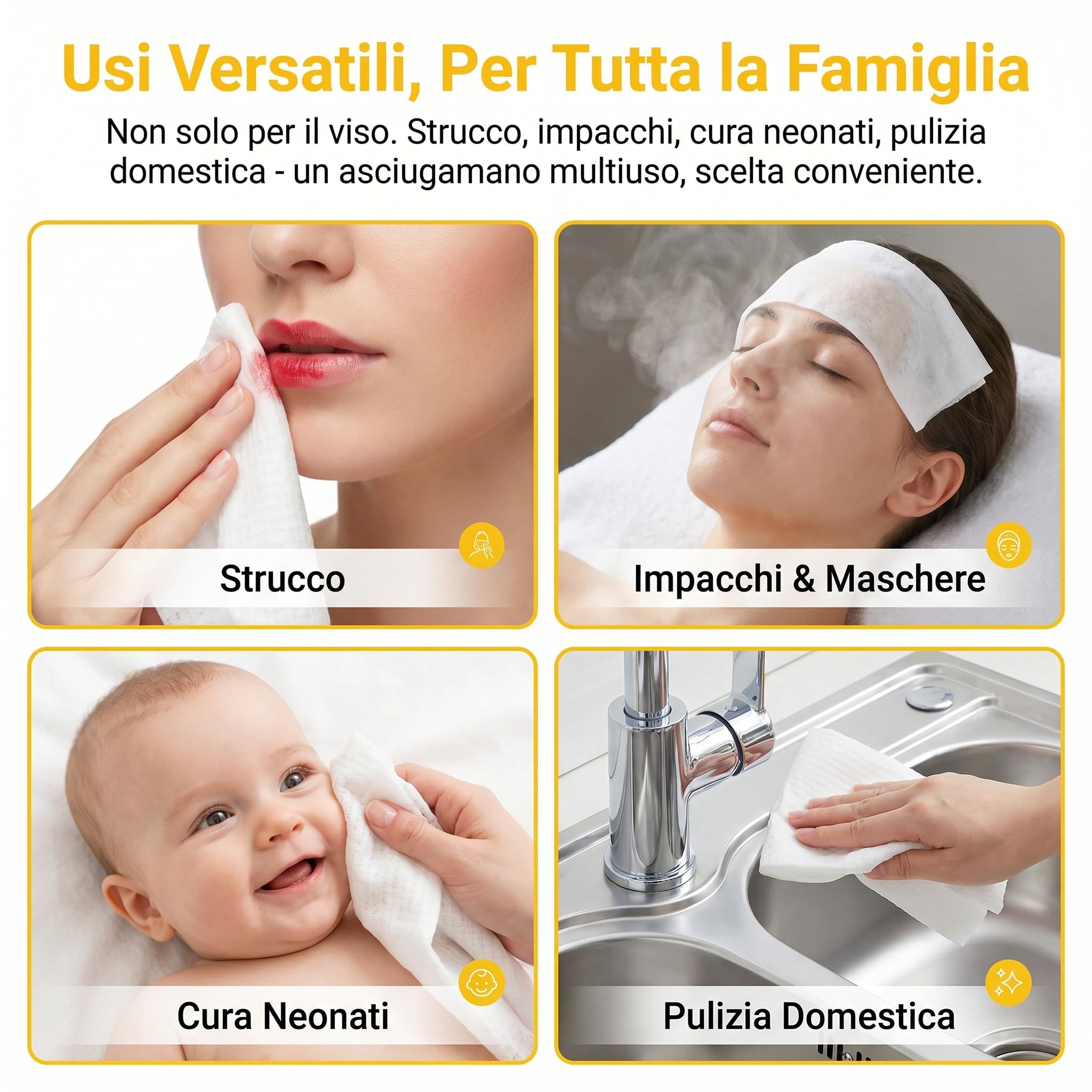 Asciugamani Monouso Viso 100% Cotone, 300 Pezzi 20x20 cm, 75 g/m², Salviette Asciutte con Trama a Perle, Morbide e Resistenti, Senza Profumo, Uso Asciutto o Bagnato