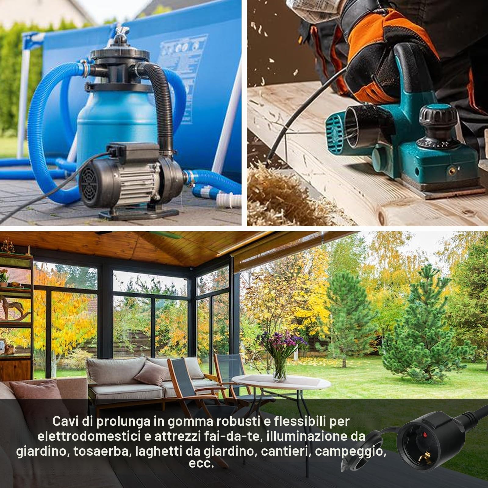 XUANSHI Cavo di prolunga per esterni, 20 m, con tappo di protezione, H07RN-F 3G, 2,5 mm², in gomma, per esterni, cavo di alimentazione esterno con spina Schuko, 3500 W, 16 A, 250 V, nero