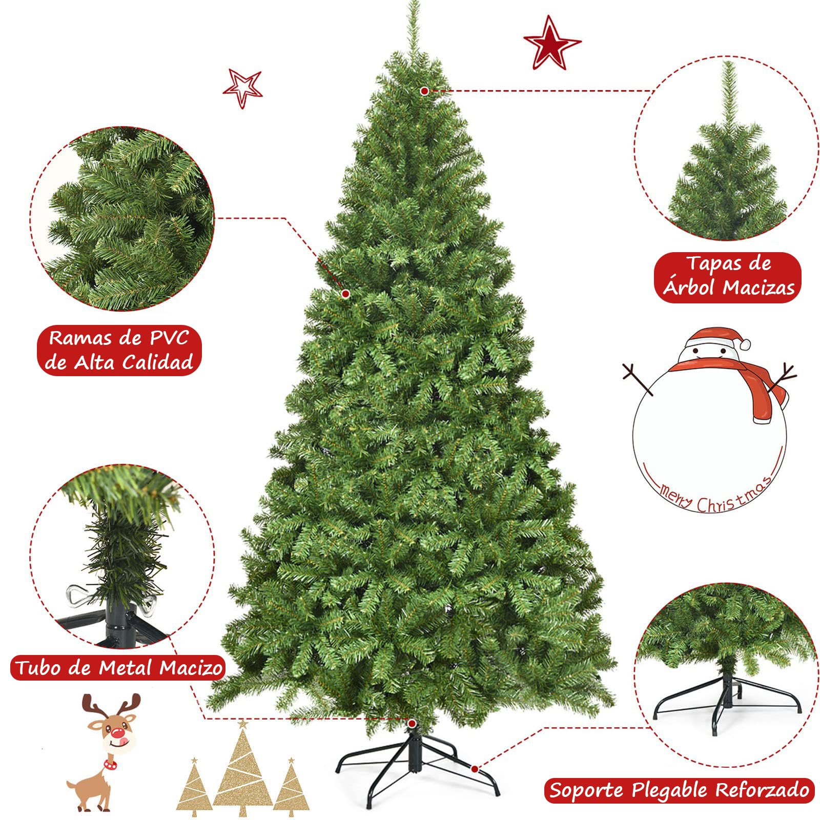 RELAX4LIFE Árbol de Navidad de PVC Ignífugo 180/225cm con 928/1346 Ramas, Árbol de Navidad con Soporte Plegable de Metal y Apertura Automática para Casa, Tienda, Oficina, Verde (225 cm)