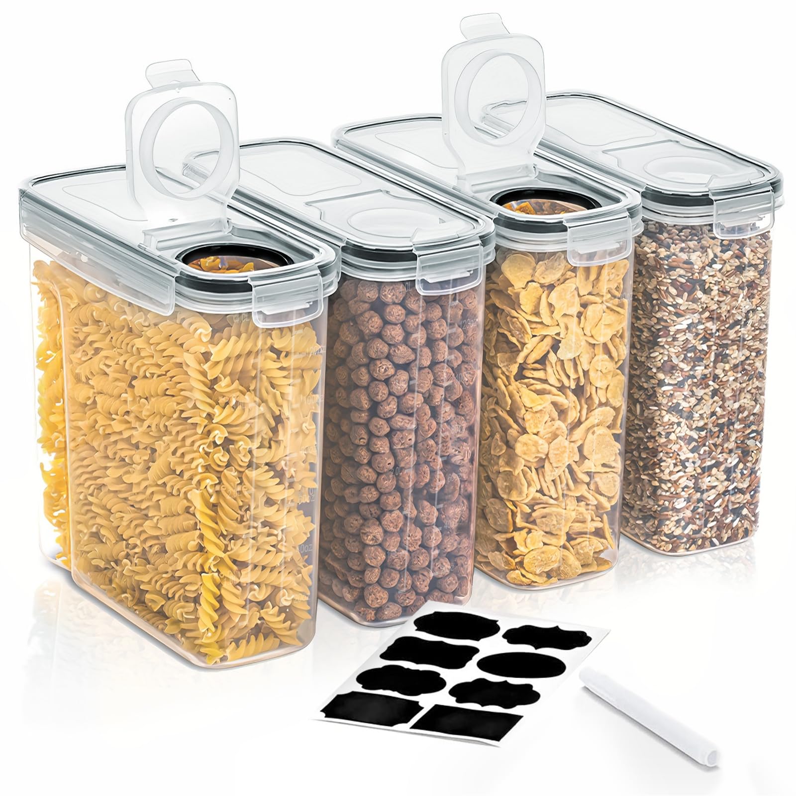 Cereal Storage Containers Set of 4 | Airtight Food Dispenser with Pouring Spout | BPA-Free & Durable Plastic | Ideal for Cereals, Grains, and Flour Storage