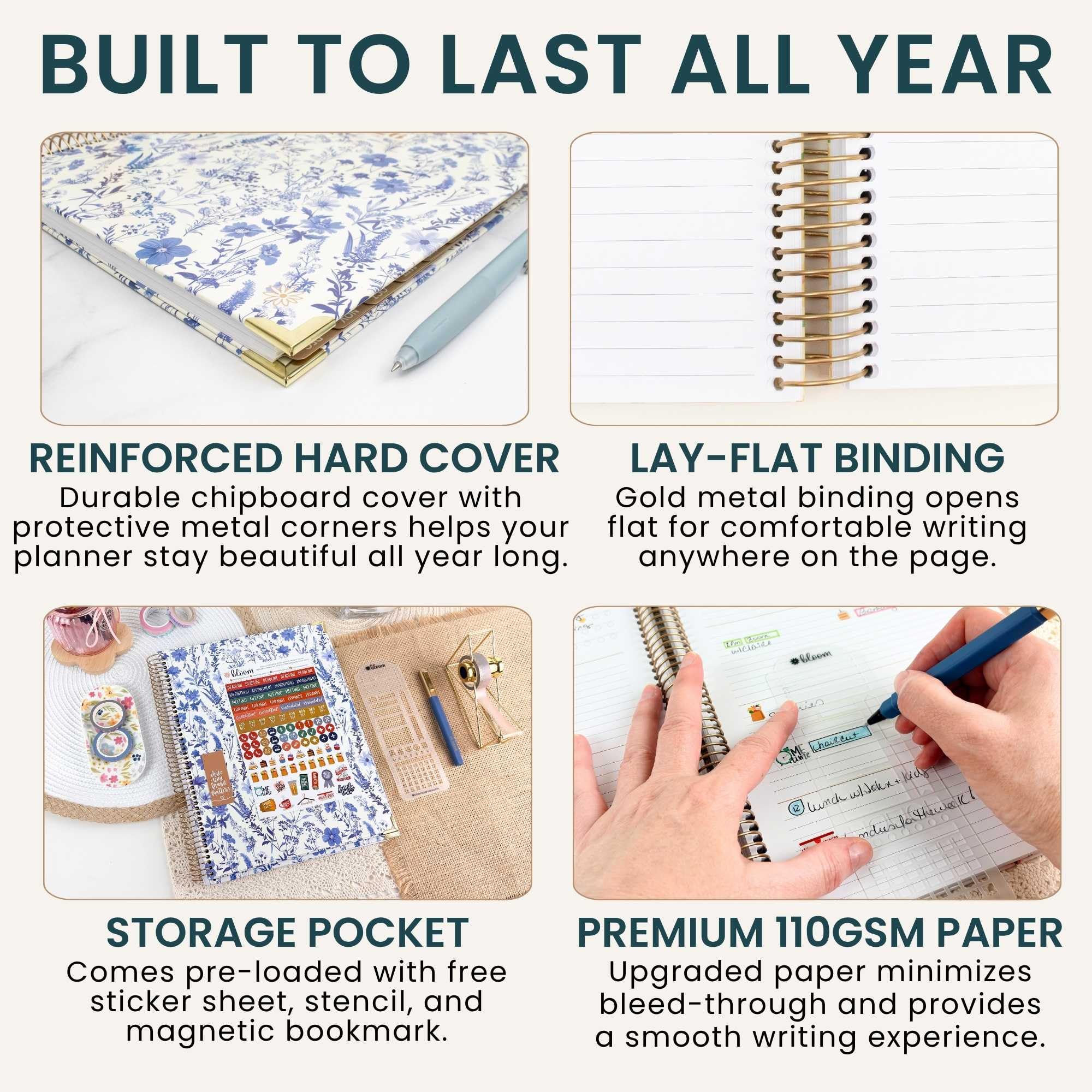 bloom daily planners Agenda de tapa dura 2027 (8.5 x 11 pulgadas) de enero a diciembre de 2027, calendario anual, agenda de tareas para mujeres, agenda inspiradora mensual y semanal, floral azul y