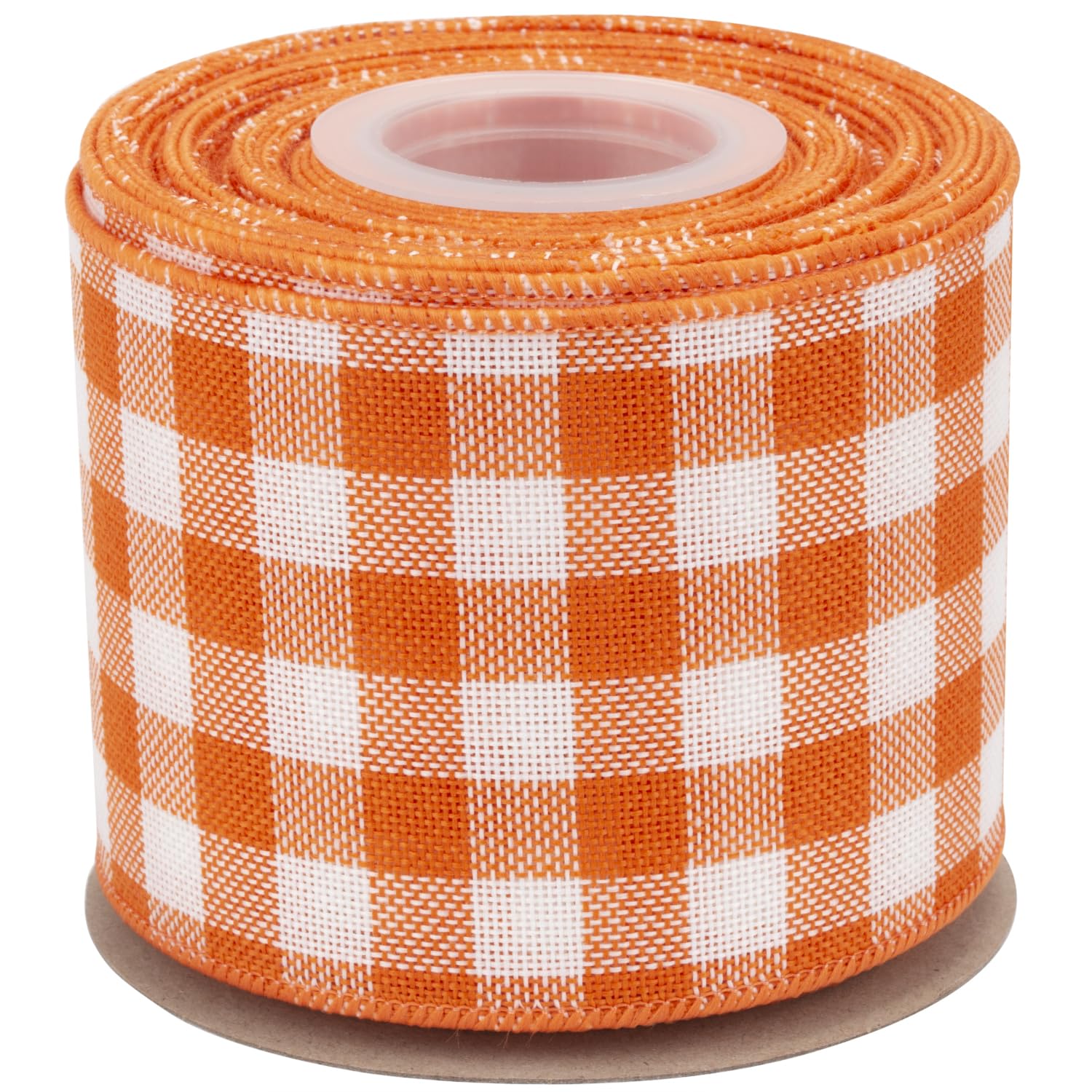 Joycrosso Wired-Edge Checkered Burlap Ribbon, 75mm x 9 Meter, Orange/White, Buffalo Plaid Ribbon for Gift Wrapping, Christmas Decorations, Wreaths, Big Bows, Rustic Farmhouse Holiday Decoration — image 1