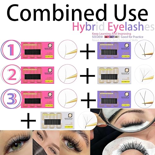 Miniatura 7 de Kit de extensión de pestañas, 3 racimos de pestañas, pestañas individuales híbridas prefabricadas de volumen, (pestañas clásicas + pestañas yy +