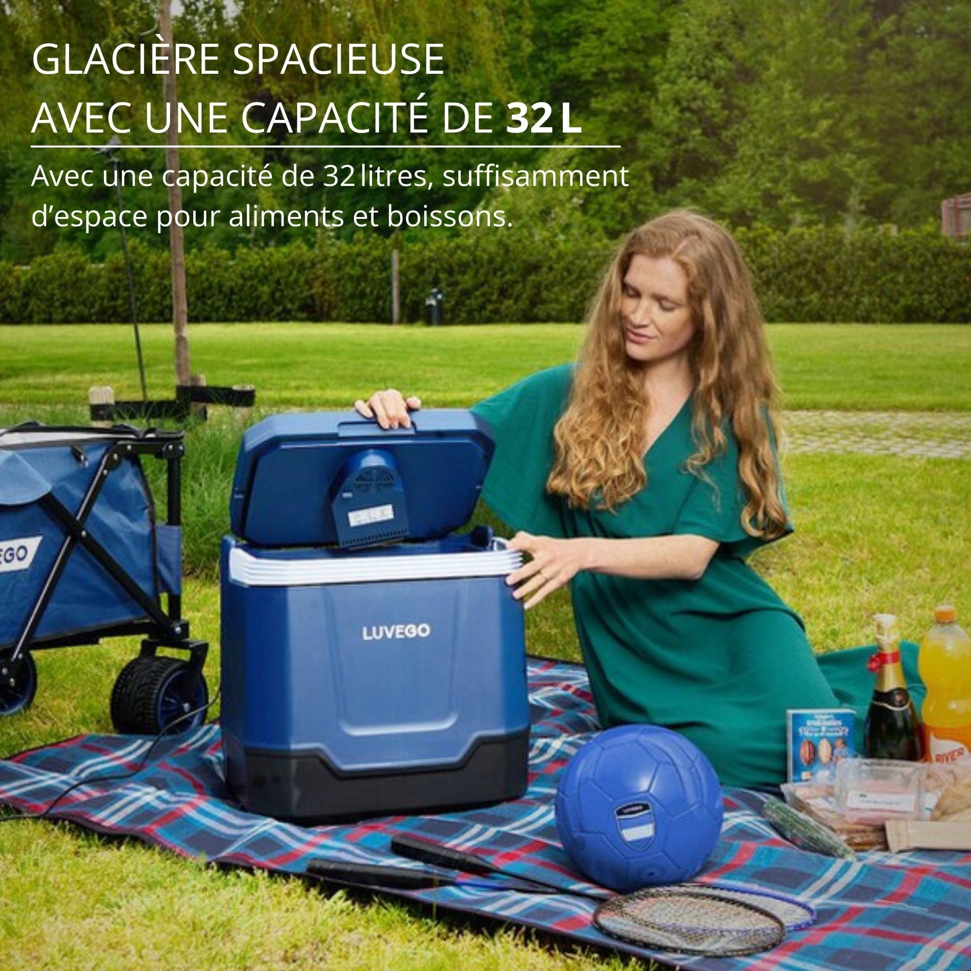 Luvego Nevera Portatil - 32L, Refrigeración y Calefacción, 220V, Altavoz Bluetooth Incorporado, Una Conexión USB, Nevera Coche