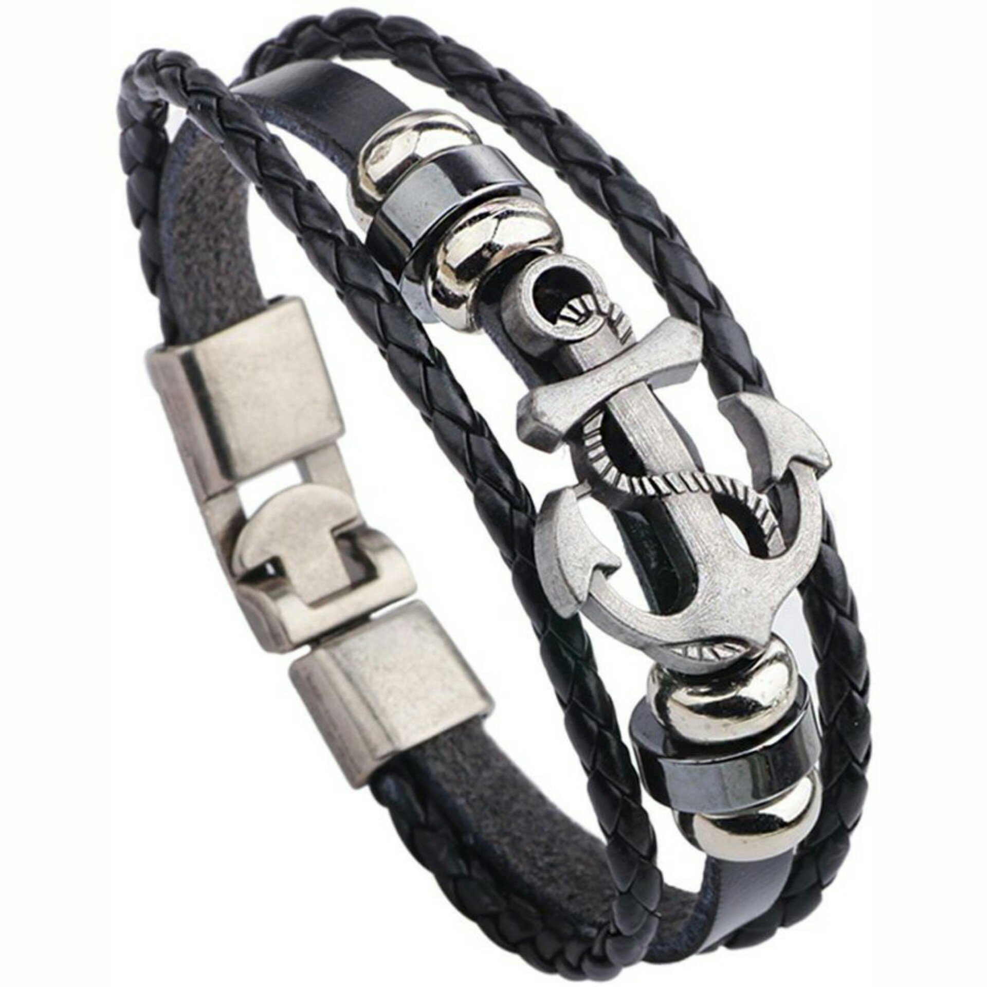 University Trendz Black Multi Strands Leather Wrap Adjustable Bracelet Bangle Cuff for Men (B07DN26V16) Amazon Price History, Amazon Price Tracker