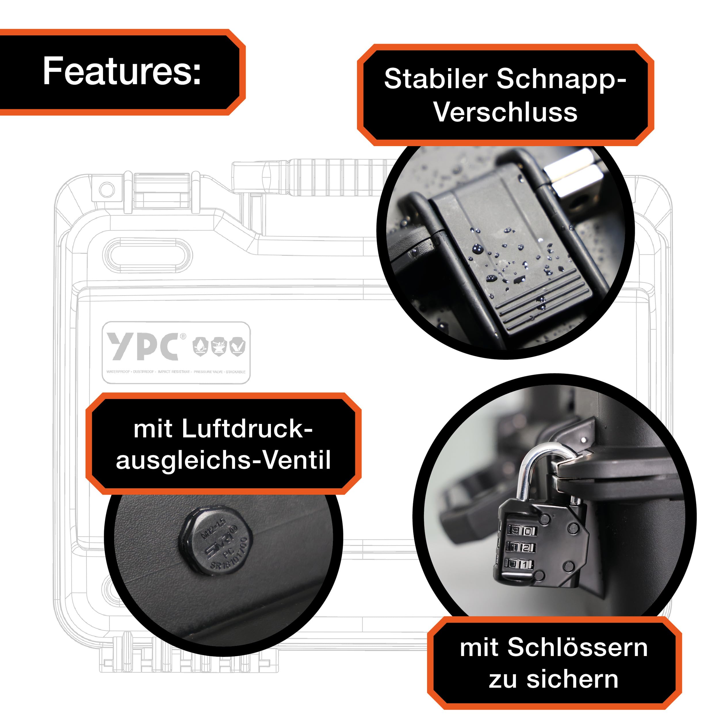 YPC Xplorer Case M – 40cm x 33cm x 16,5cm Outdoor Case, Sortierkoffer wasserdicht, Kamera Koffer Hardcase, Transportkoffer für Ausrüstung, Stapelbar