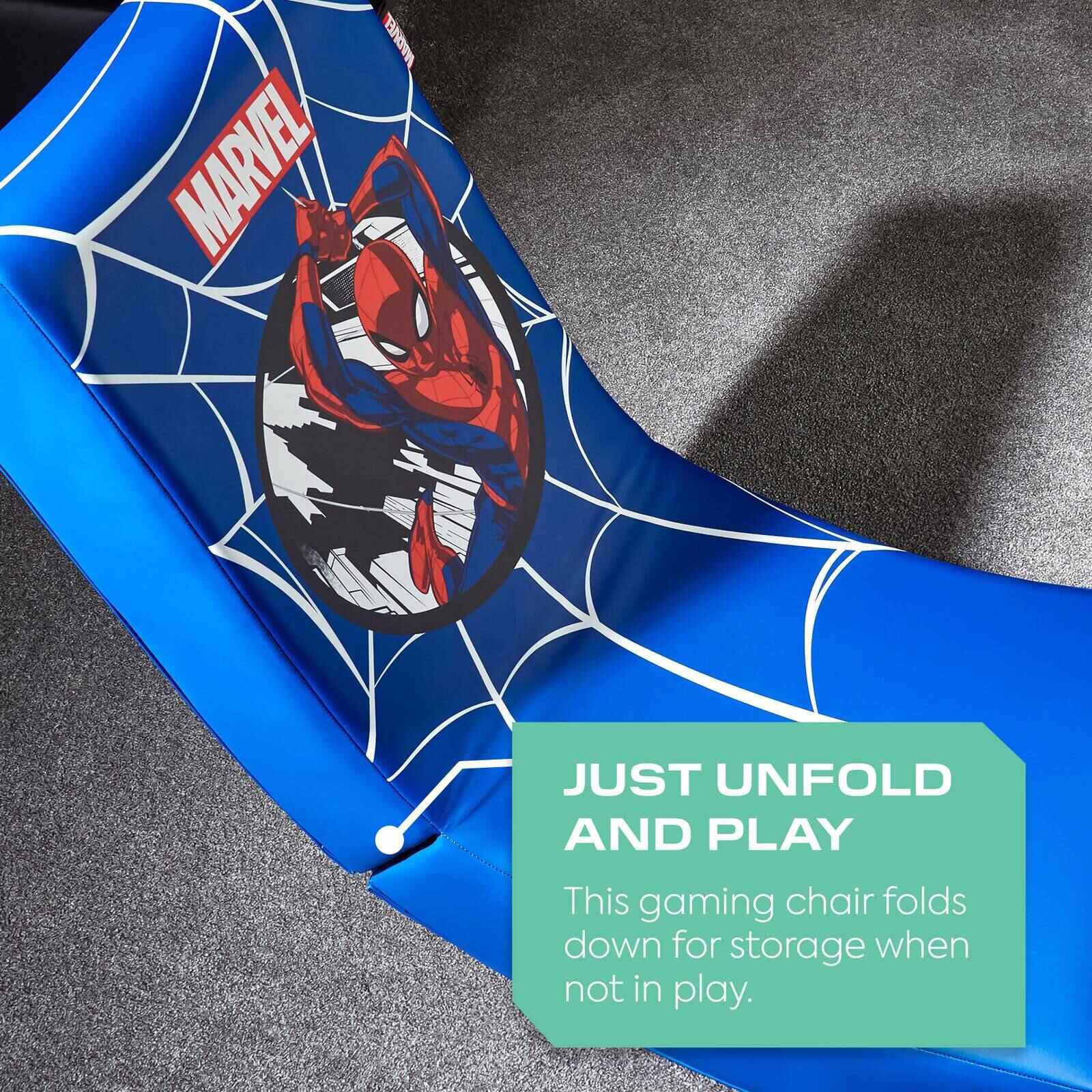 X-Rocker Chaise de jeu officielle Marvel Spider-Man Video Rocker pour garçons, siège à bascule pliable, avec licence Spiderman, siège de jeu en simili cuir, pour enfants Hero - Spider Man Edition BLEU