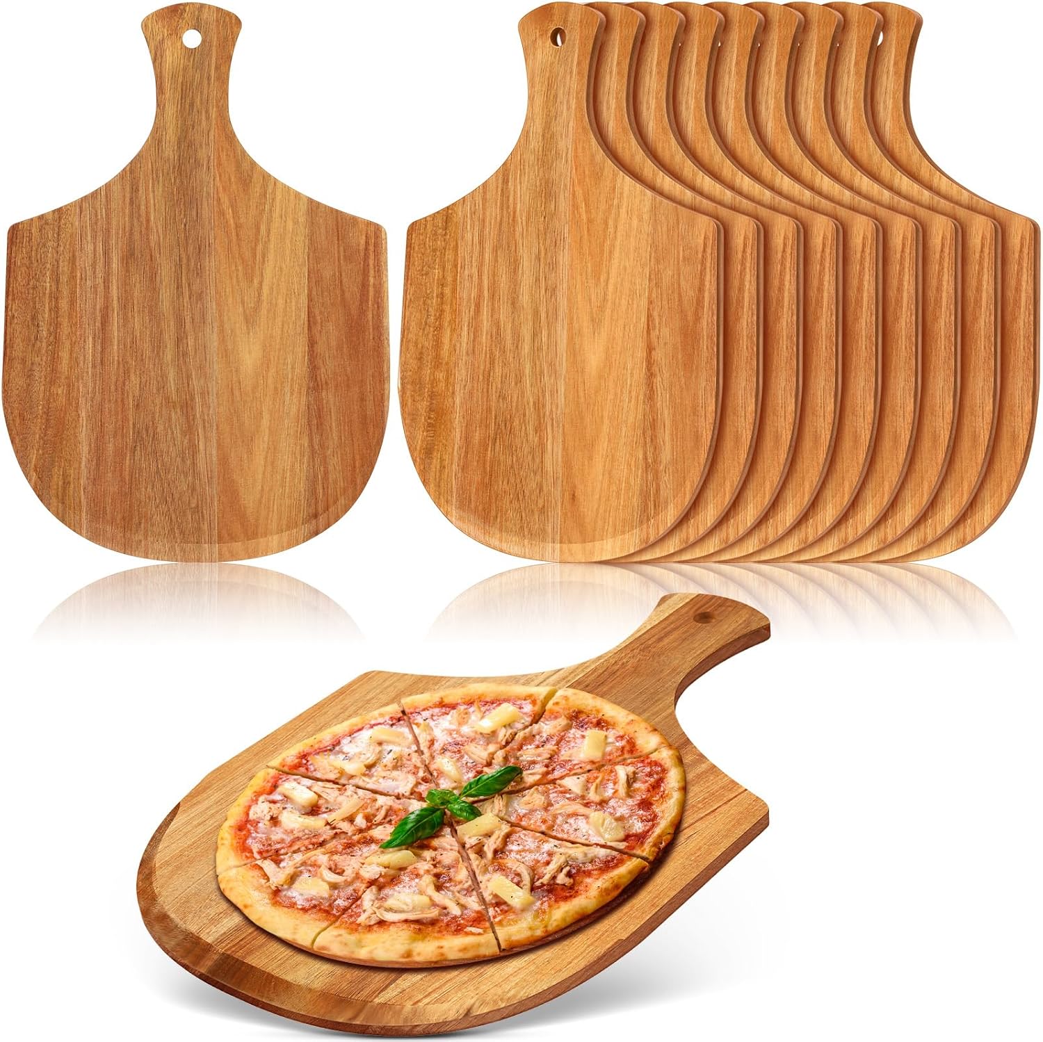 Roshtia 12 Pcs 17 x 12 Inches Wooden Pizza Peels for Making Pizza Paddle with Handle Hanging Cutting Board Spatula Paddle for Bread Cheese Kitchen(Acacia Wood)