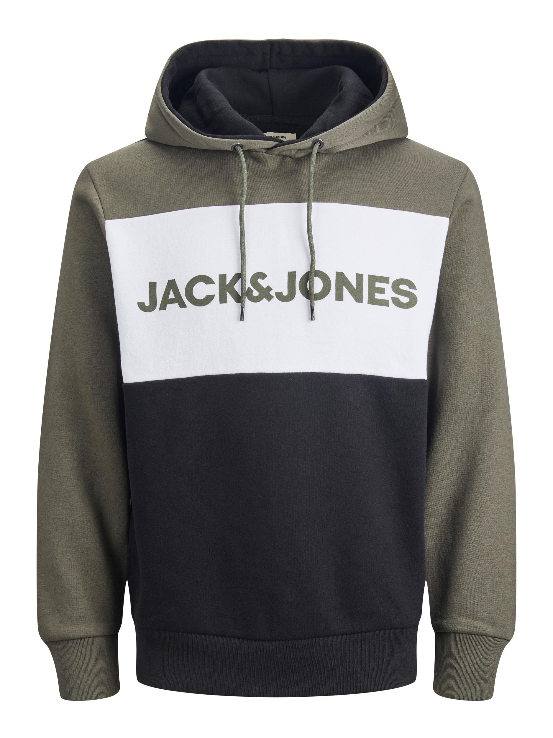 Jack & Jones Men's Grün (Dusty Olive/Reg) Hoodie, Colour Block, Logo, Xl
