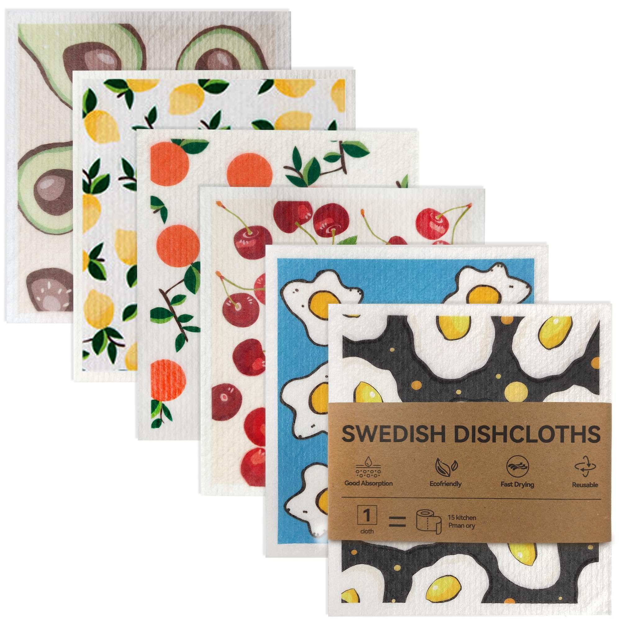 KORVANEL 6PCS Swedish Dishcloth Set Sponge Alternative Cloths