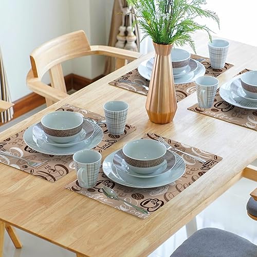 Miniatura 7 de Juego de 4 manteles individuales de café, manteles individuales rectangulares de lino de 12 x 18 pulgadas, antideslizantes, para decoración de