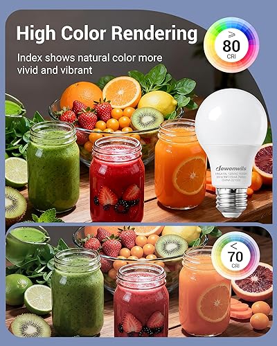 Vista 12 de DEWENWILS Paquete de 8 bombillas LED A19, 760 LM, bombillas cálidas de 3000 K, bombilla LED E26 de ahorro de energía de 60 vatios, bombilla