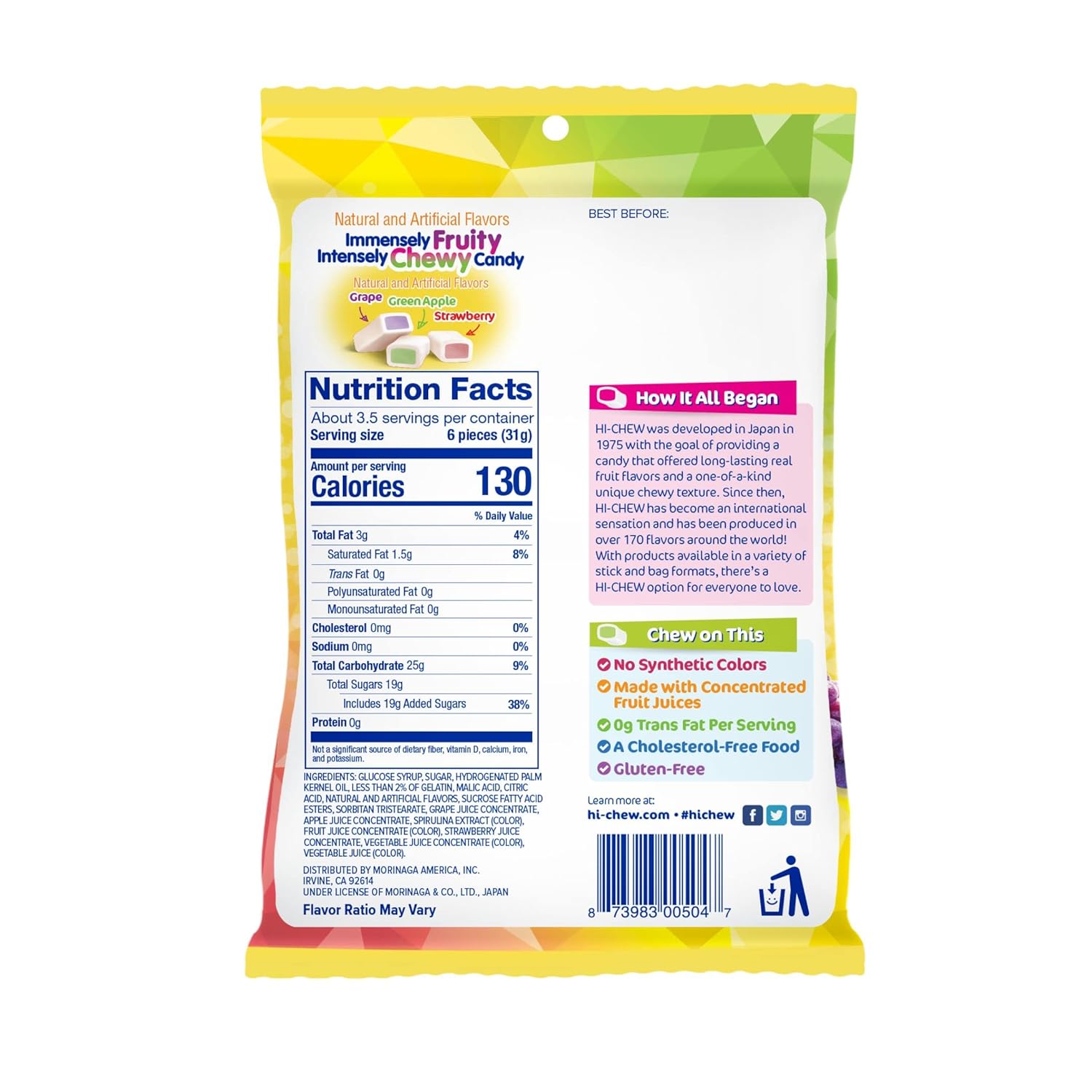 HI-CHEW Easter Candy Original Mix, 6 Bags, 3.53oz each - Strawberry Green Apple Grape - Unique Fun Soft & Chewy - Immensely Juicy Fruity Candy Flavors - Individually Wrapped for Sharing