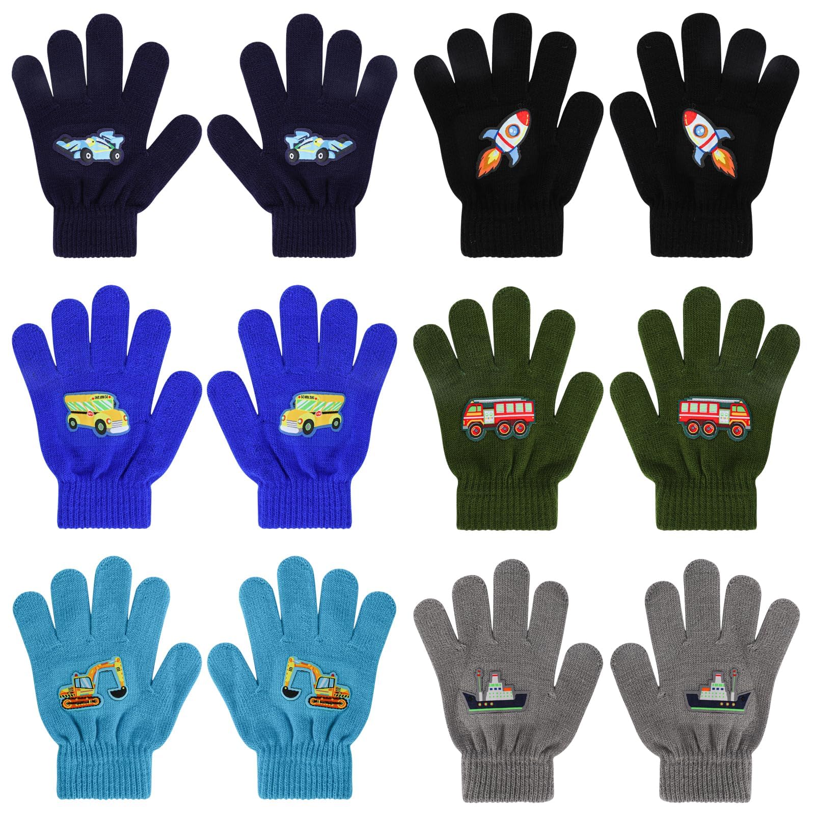QKURT 6 Pares de Guantes para niños de 5 a 12 años, Guantes mágicos de Invierno Guantes con Dedos Completos, Manopla de Punto elástica para niños y niñas
