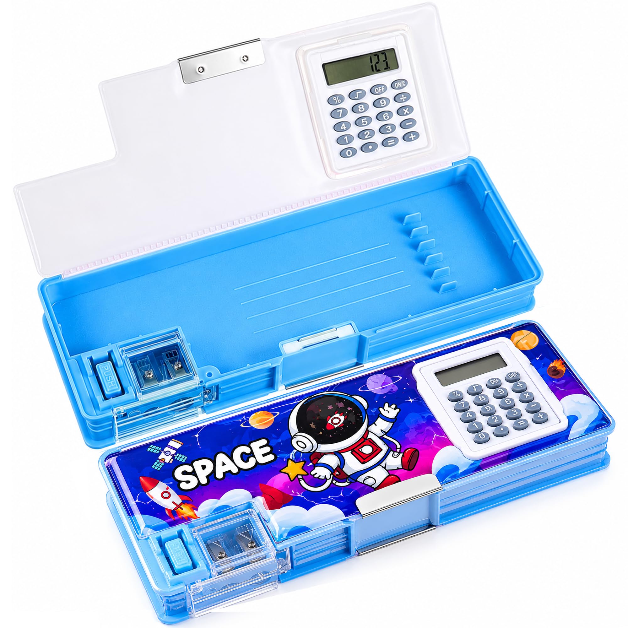 ZIVVY Black Astronaut Pencil Case for Girls & Boys, Double-Layer, Double-Sided Pencil Box for Kids, Large Capacity Stationary Set, Aesthetic School Geometry Box for Student, Kids Stationery Items