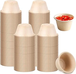 200 Pack 2 oz Natural Bagasse Fiber Cup Disposable Food Cup, Mini 100% Compostable Sample Portion Cups Tasting Cups for Ice Cream Souffle Condiment Sauce