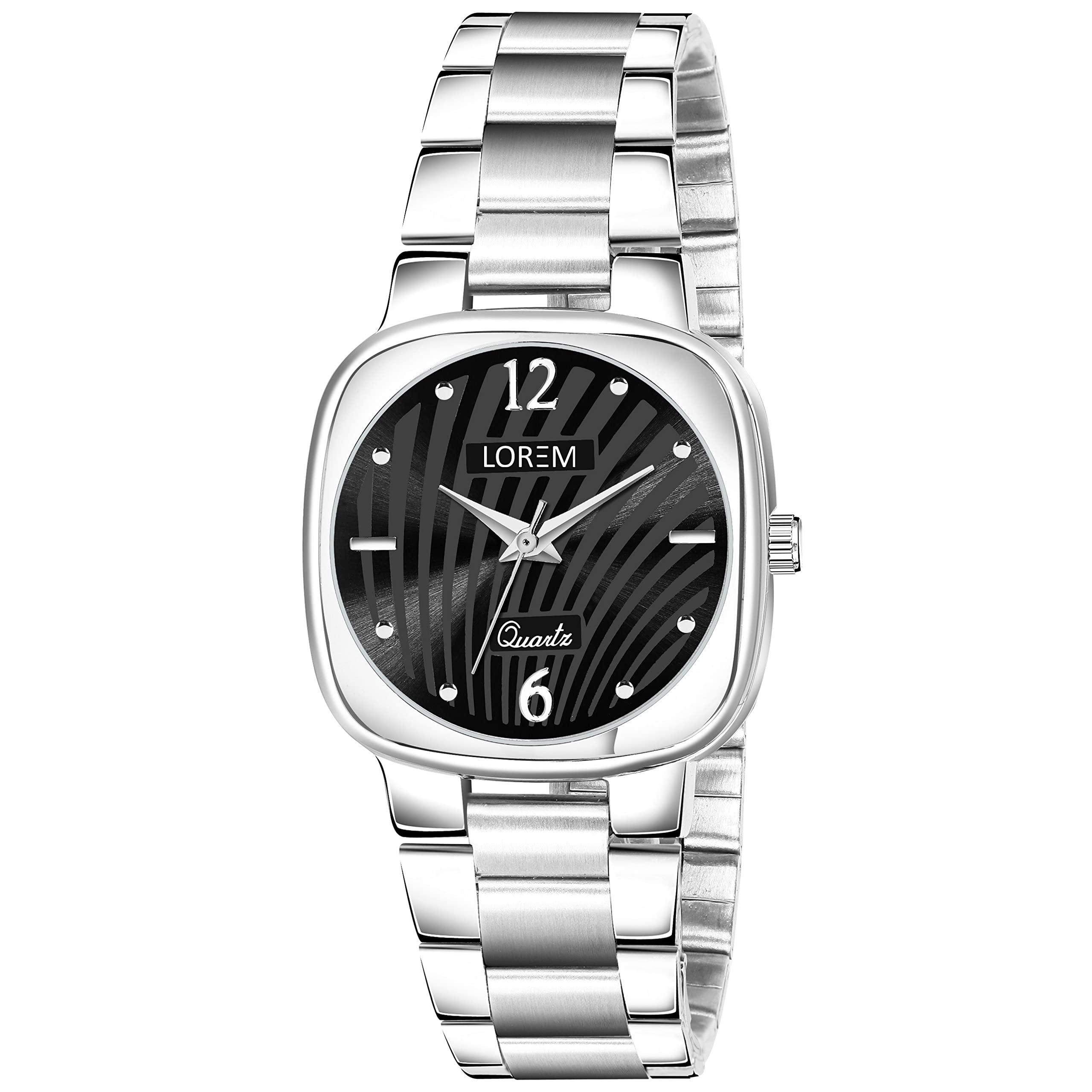 LOREM Abstract Floral Black Designer Dial Silver Metal Strap Round Analoge Watch for Women- FZ-LR305 (B0BXLG8S5J) Amazon Price History, Amazon Price Tracker