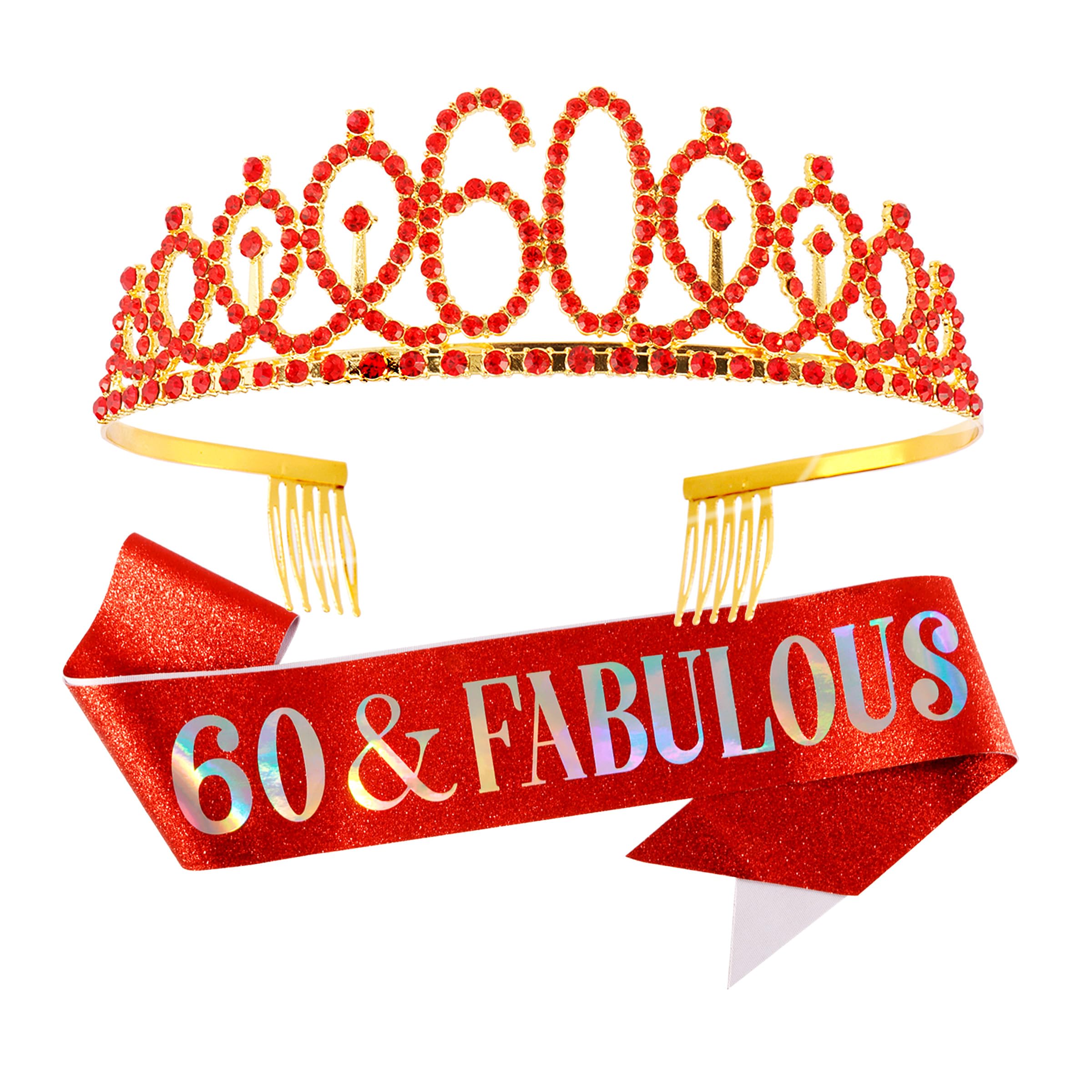 Vovii 60th Birthday Sash and Tiara, Red Tiara, 60th Birthday Gifts for Women, 60th Birthday Decorations for Women, Happy 60th Birthday Decorations
