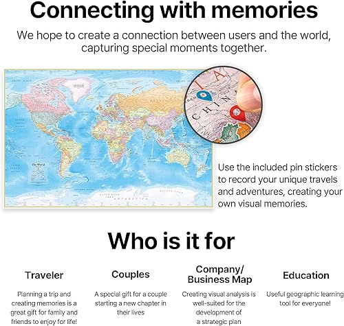 Miniatura 6 de (AquaShield) Póster de mapa del mundo de doble cara  Decoración de pared grande de 24 pulgadas de alto x 36 pulgadas de ancho  Edición plegable