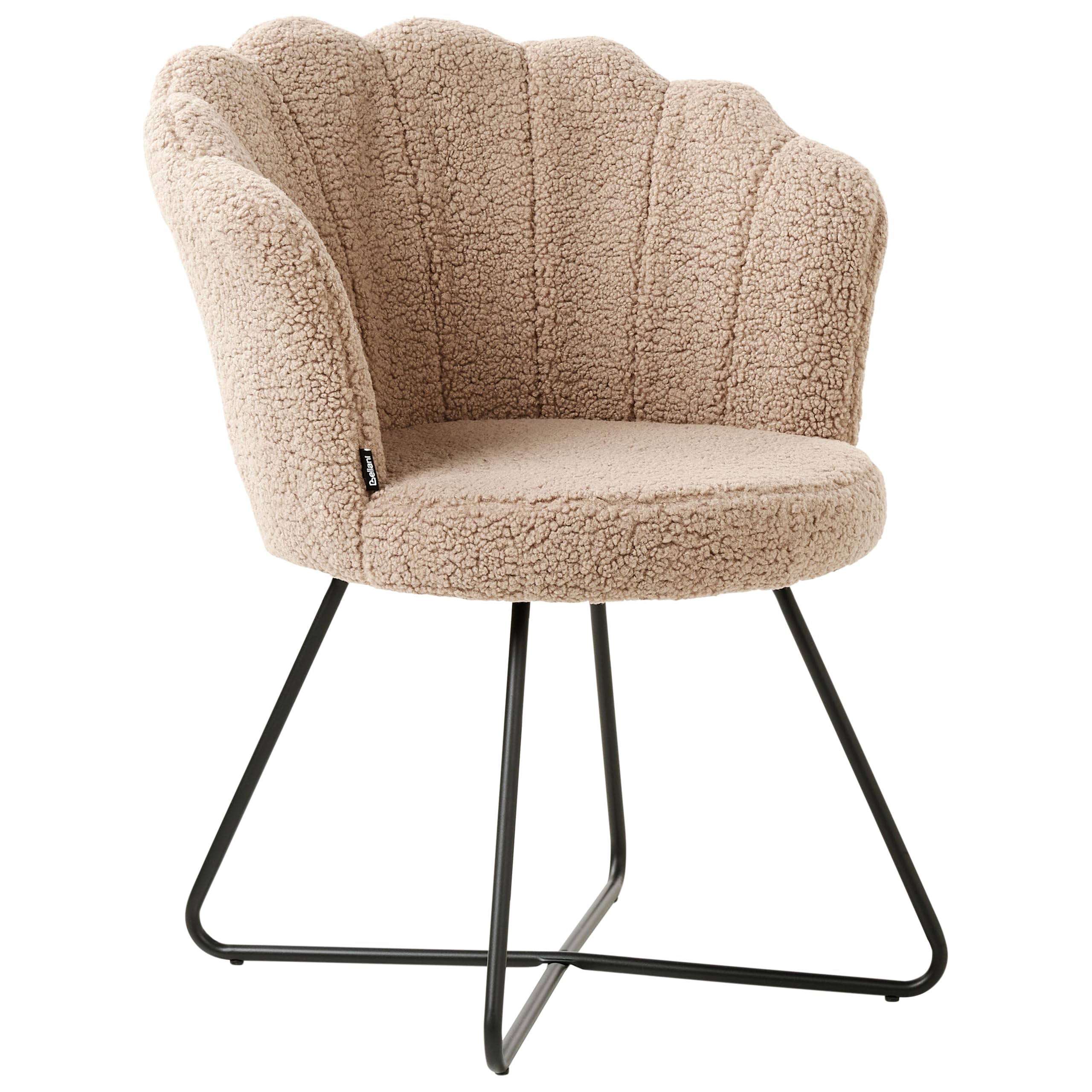 Beliani Sessel Muschel-Design Bouclé beige rund schwarzes Metallgestell Retro Lovelock