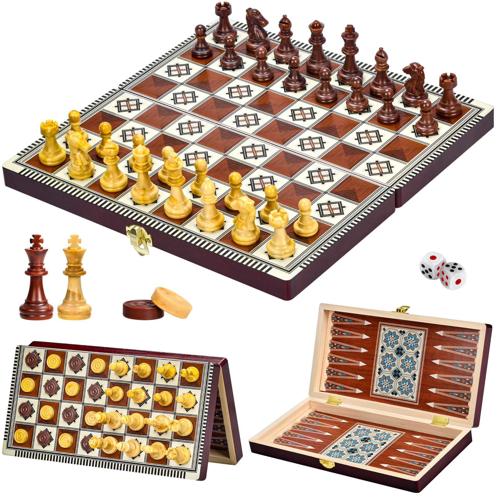 3 In 1 Schachspiel Magnetisch, Magnetisch Schachspiel aus Holz, Chess Board Set klappbar für Party Familie Aktivitäten,reiseschach, schachspiel Kinder(29x29cm)
