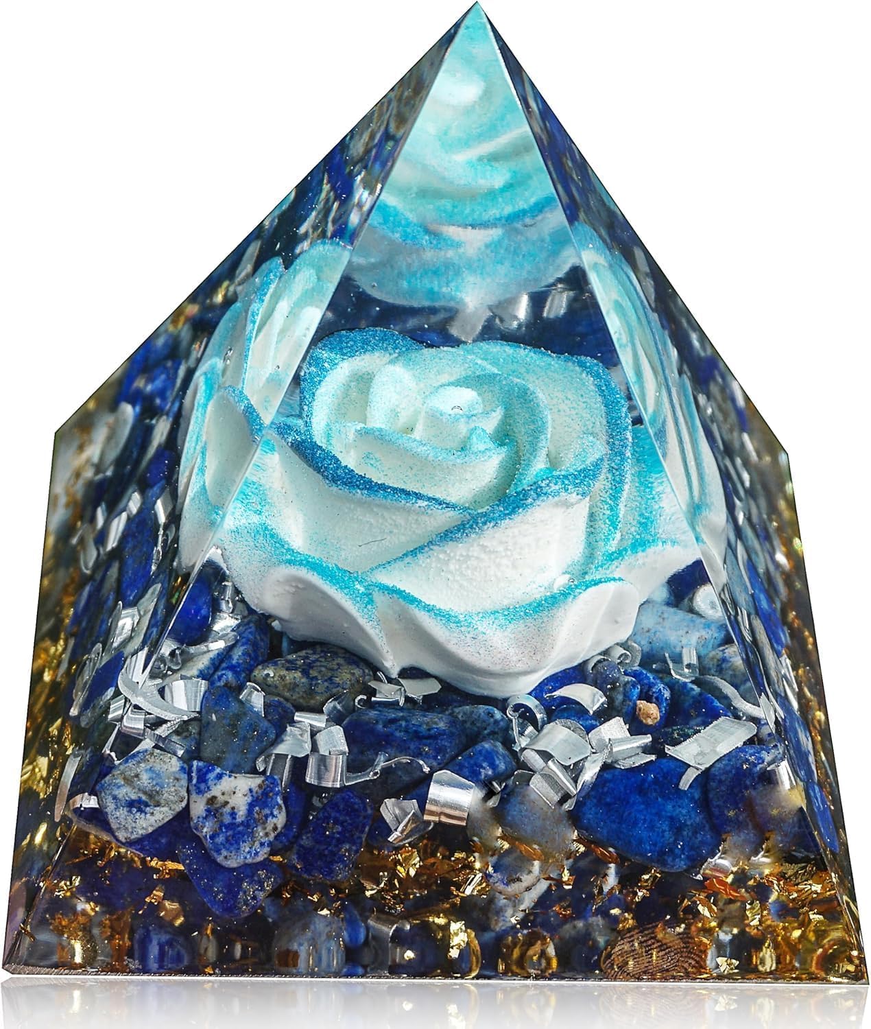 Flower of Life Orgone Pyramid for Positive Energy, Orgonite Lapis Lazuli Healing Crystal Pyramids for Reduce Stress Chakra Reiki Healing Meditation Attracts Lucky and Success