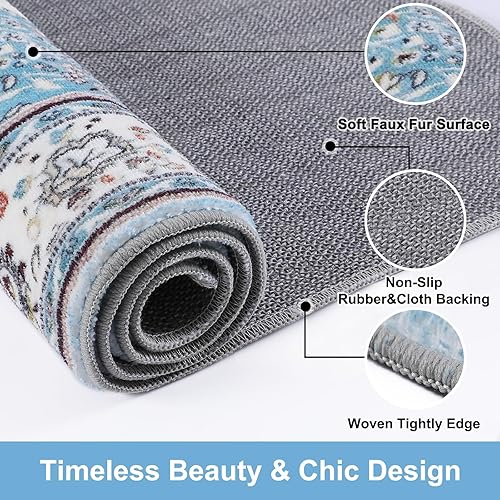 Miniatura 2 de COMSLE Alfombra de lana sintética de 4 x 6 pies para cocina, estilo bohemio, lavable, antideslizante, envejecida, alfombra de piso suave para