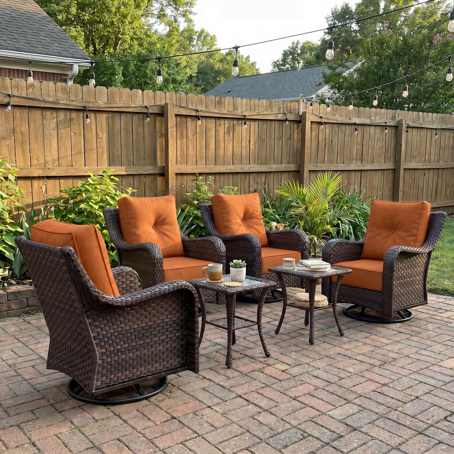 LayinSun 6 Piece Wicker Outdoor Furniture Set with 6-inch Comfy Cushions