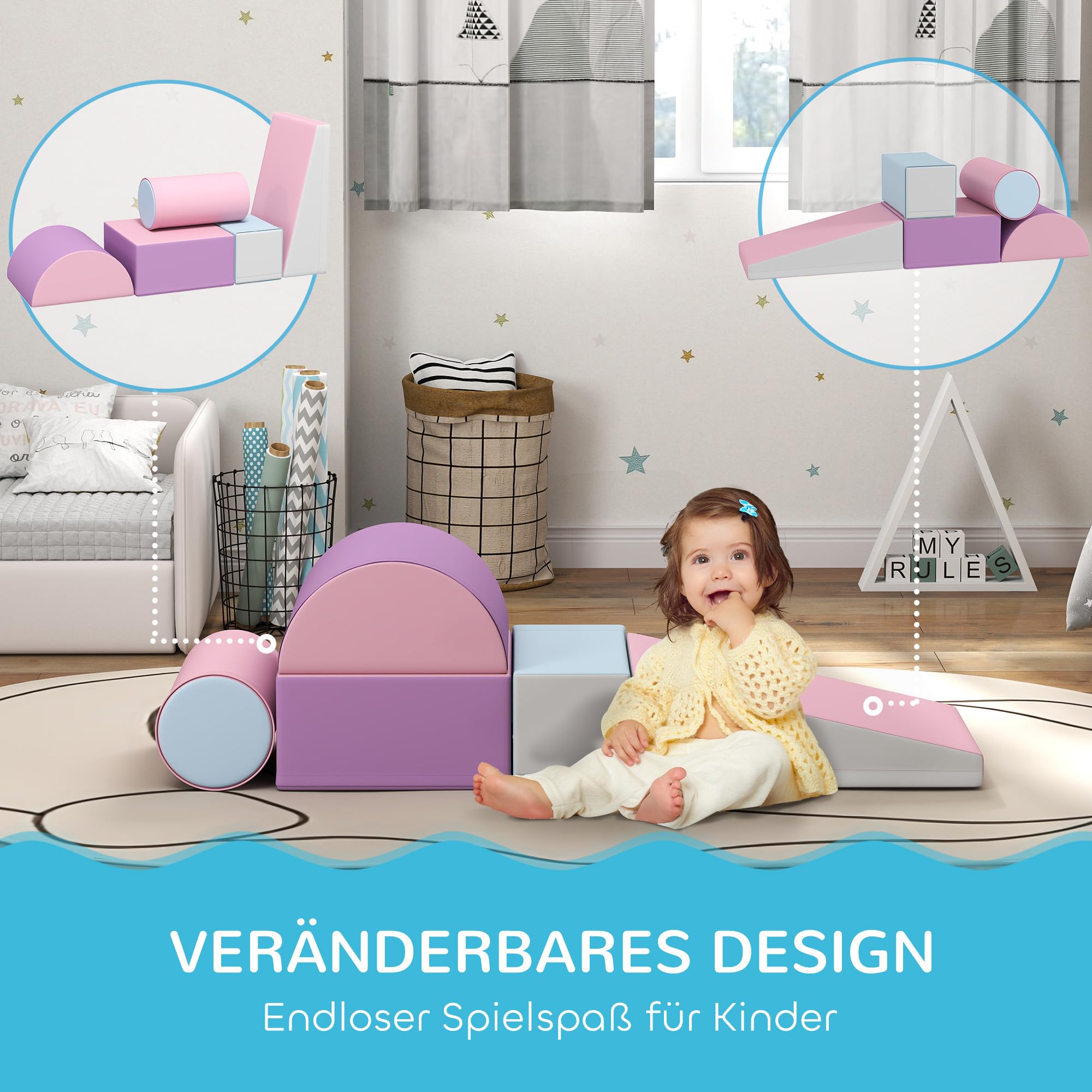 HOMCOM 5 TLG. Schaumstoff Bausteine für Baby & Kleinkinder Mehrfarbig | Softbausteine, Klettern, Bauklötze, Weiche Schaumstoffbausteine, Riesenbausteine, Schaumstoffblöcke, Bausteinset