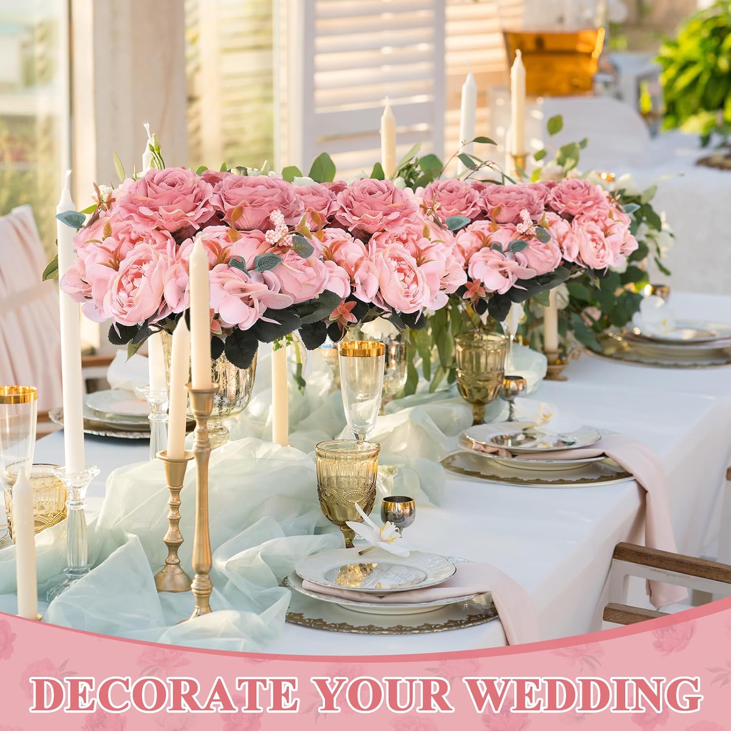 Yunsailing 8 Packs Artificial Peony Flowers Faux Silk Hydrangea Bouquet Vintage Wedding Home Table for Door Decor Reusable Bouquet of Rose Flowers for Valentine Wedding Birthday Party(Light Pink)