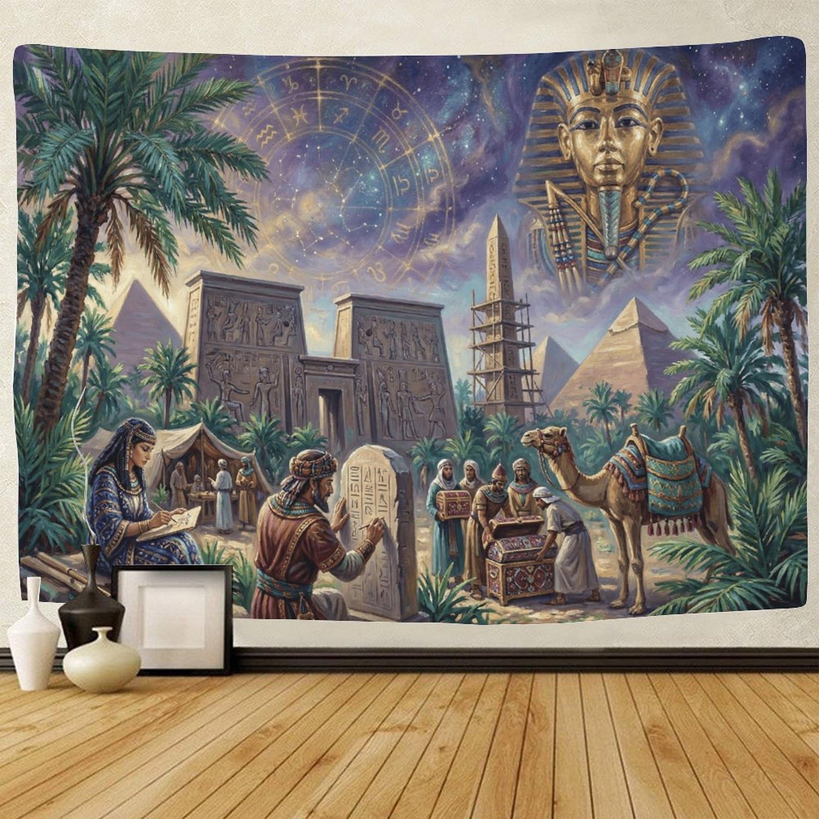 GPMNBCXZK Egyptian Pharaoh Wall Tapestry Bedroom Decor Living Room Dorm 3D Printed Pyramids Wall Art 180cmx230cm