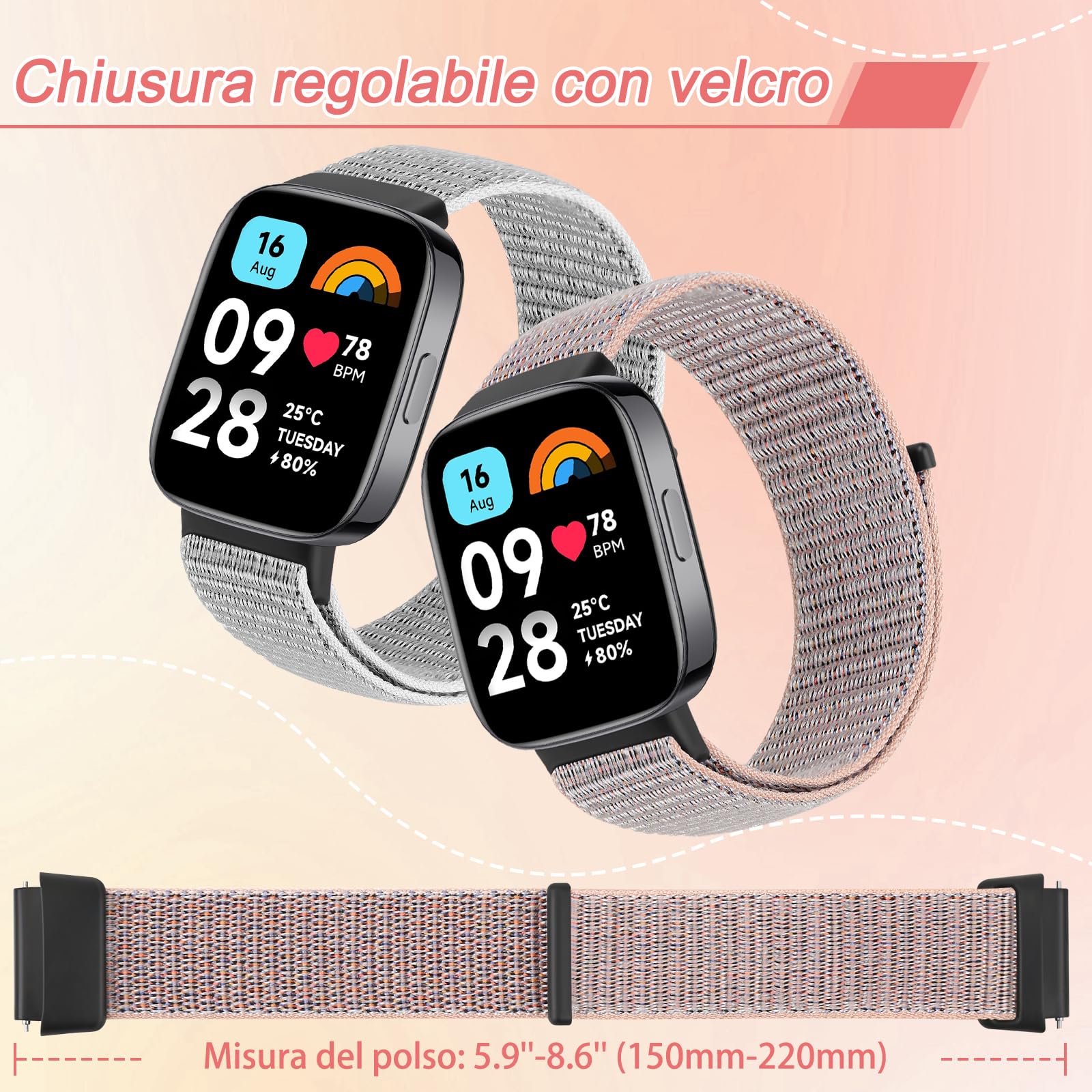 Cinturino in nylon per Xiaomi Redmi Watch 3 Active, braccialetti regolabili morbidi e traspiranti per Redmi Watch 3 Active cinturino di ricambio sportivo compatibile con Xiaomi Redmi Watch 3 Active