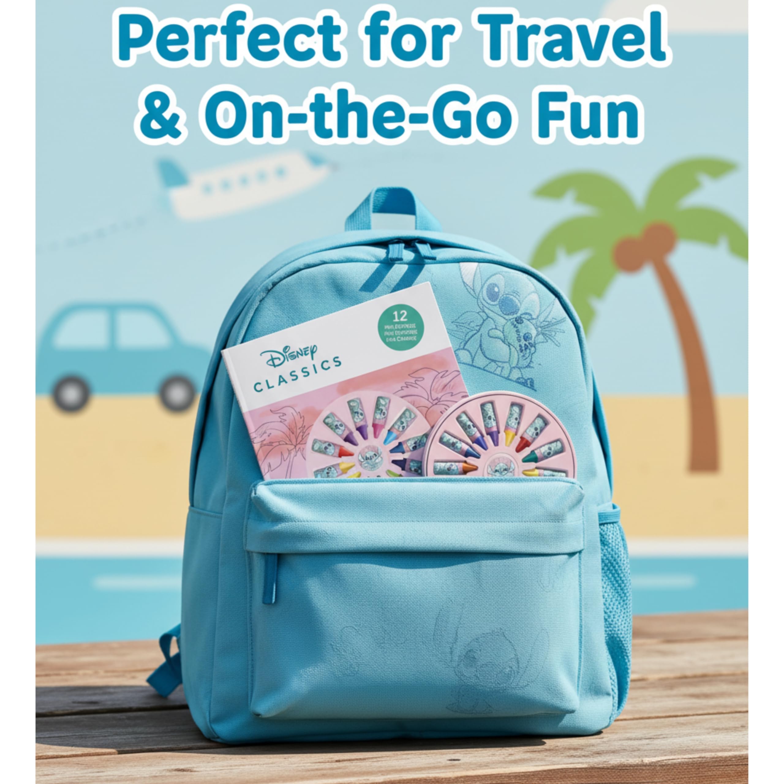 Disney Stitch Kids A4 Notebook with 12 Mini Crayons, Colouring & Drawing Set for Boys & Girls, Travel Activity Kit - Image 4