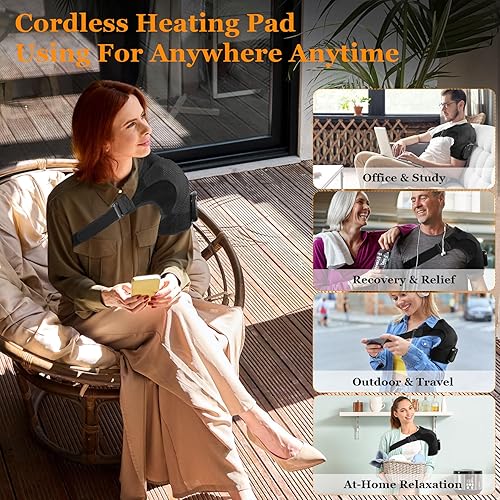 Miniatura 7 de Almohadilla térmica y masajeador de hombro inalámbrico, envoltura eléctrica para el hombro, almohadillas térmicas para manguito rotador y alivio del