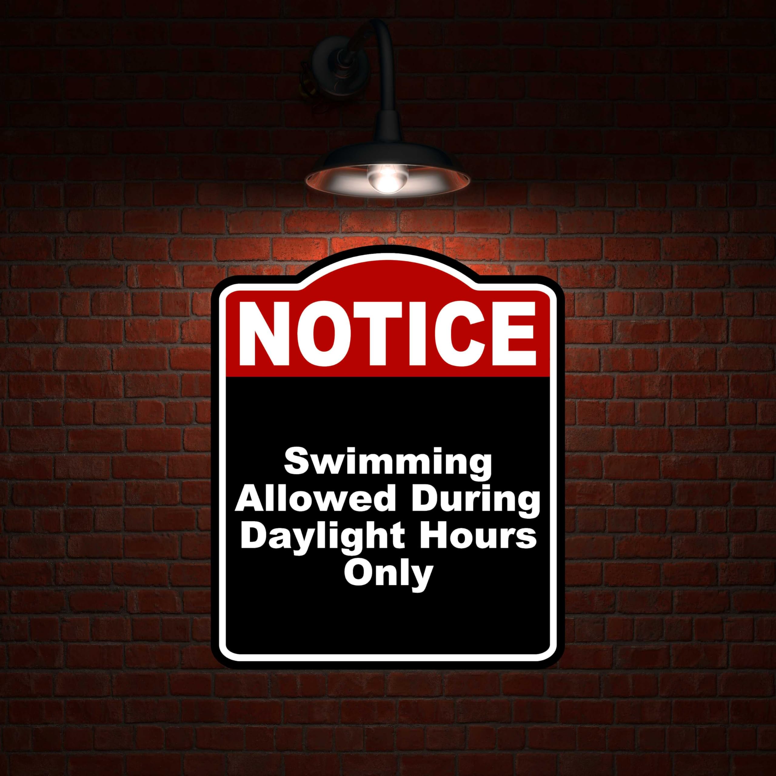 Swimming Allowed During Daylight Hours Only Notice Red Black Aluminum Composite Sign 8.5 x 10 inches