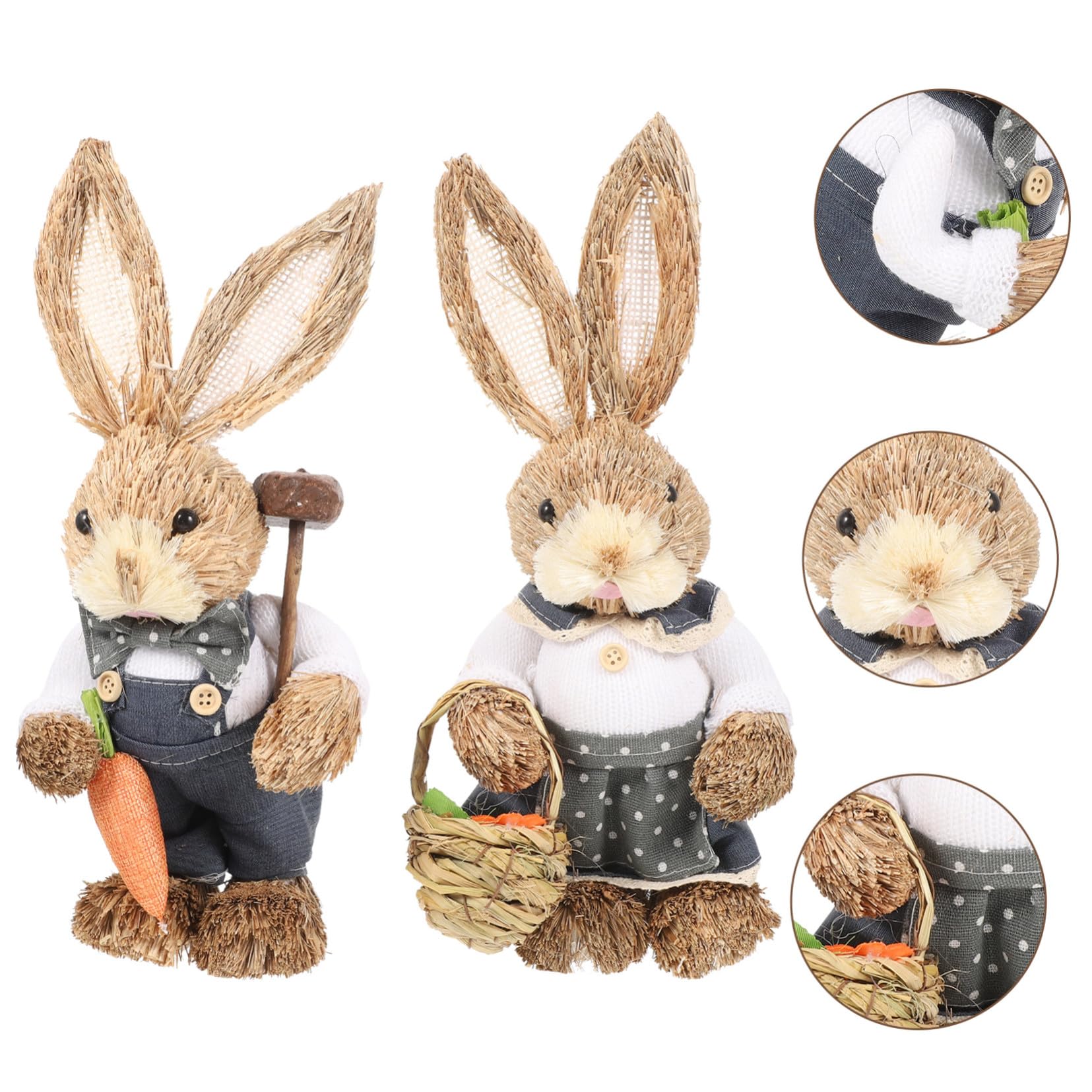 Handgewebte Hasenfiguren 35cm 2 Stück aus Stroh und Baumwolle Dekorativ und Fein Gearbeitet für Zuhause und Gartendekoration