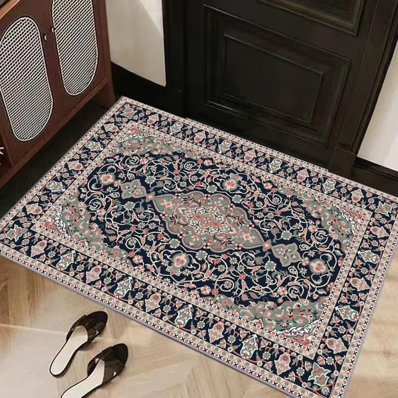 Felpudo Entrada Casa Azul Marino Rosado Alfombra Salon Lavable Alfombra Entrada Casa Exterior Poliéster Felpudo Exterior Suave Alfombras de Salon Antideslizante Alfombras de Habitacion 100x150cm