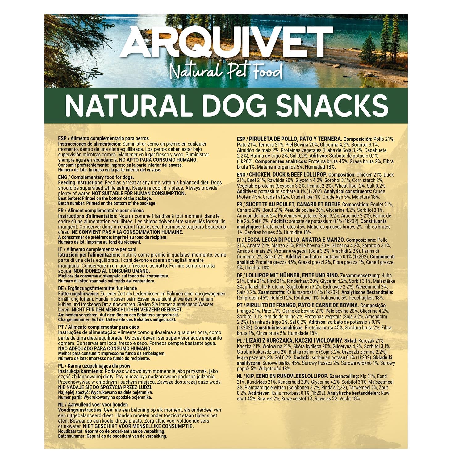 Friandises pour Chiens (Lot de 12) - Sucettes au Poulet, Canard et bœuf 100 g, friandises Naturelles pour Chiens - Arquivet