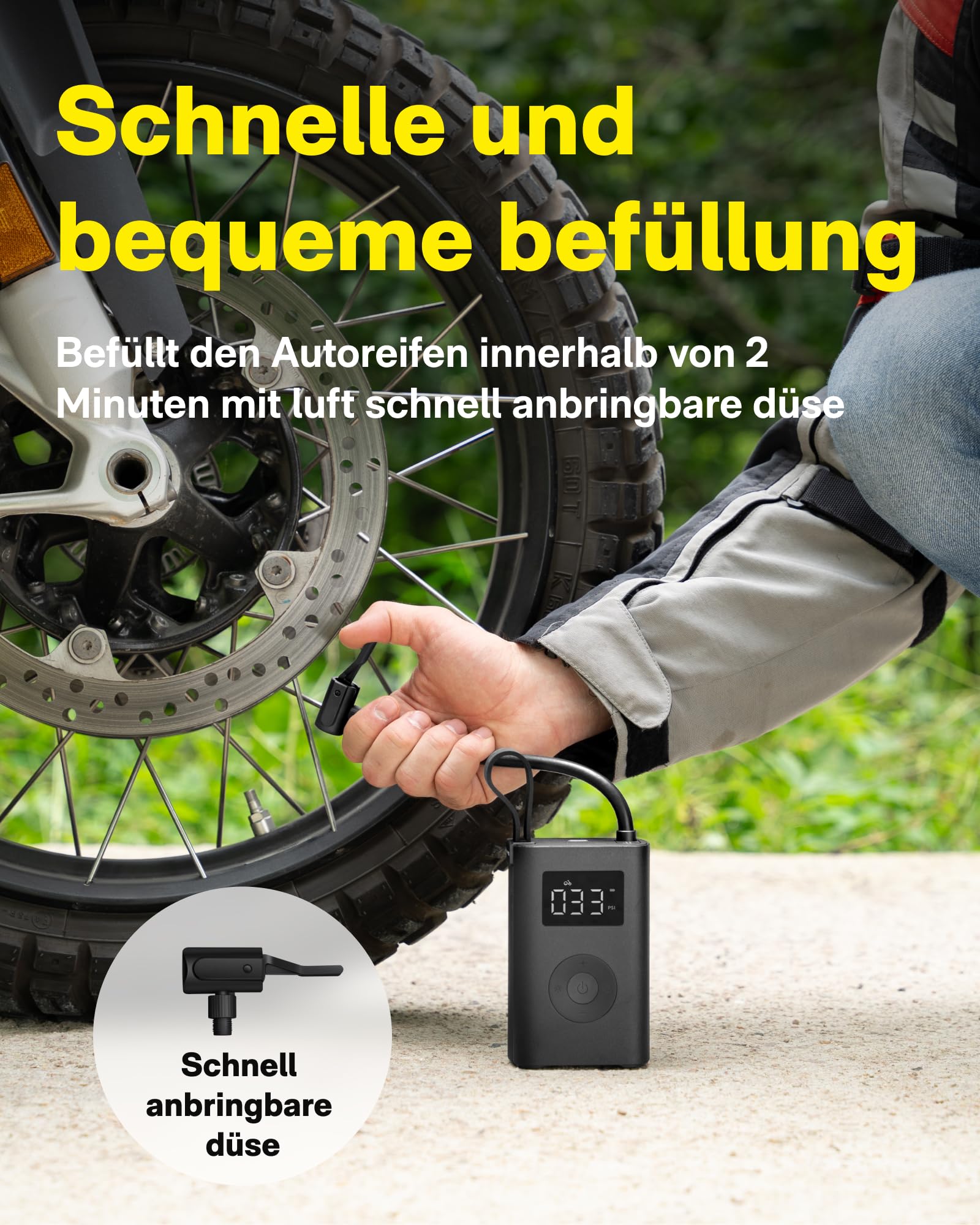 HOTO Elektrische Luftpumpe, Tragbare 150PSI Fahrradpumpe mit LED-Licht, USB-C, LED-Anzeige, Fahrrad-reifenpumpe für Auto, Motorrad, Fahrrad, Bälle