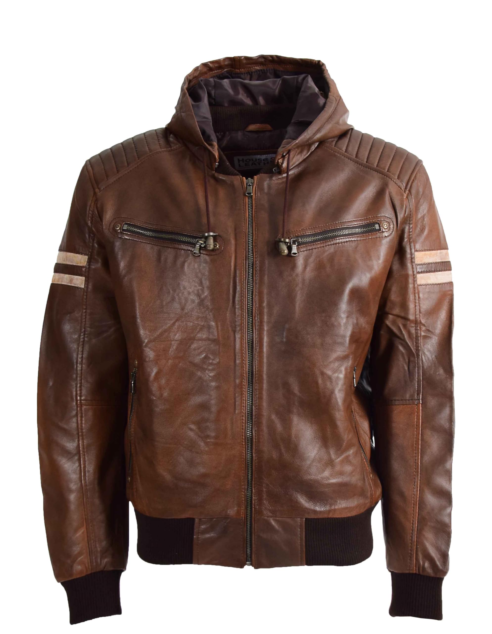 House of Leather - Men's Bomber Jacket - Leather - Brown - 2XL