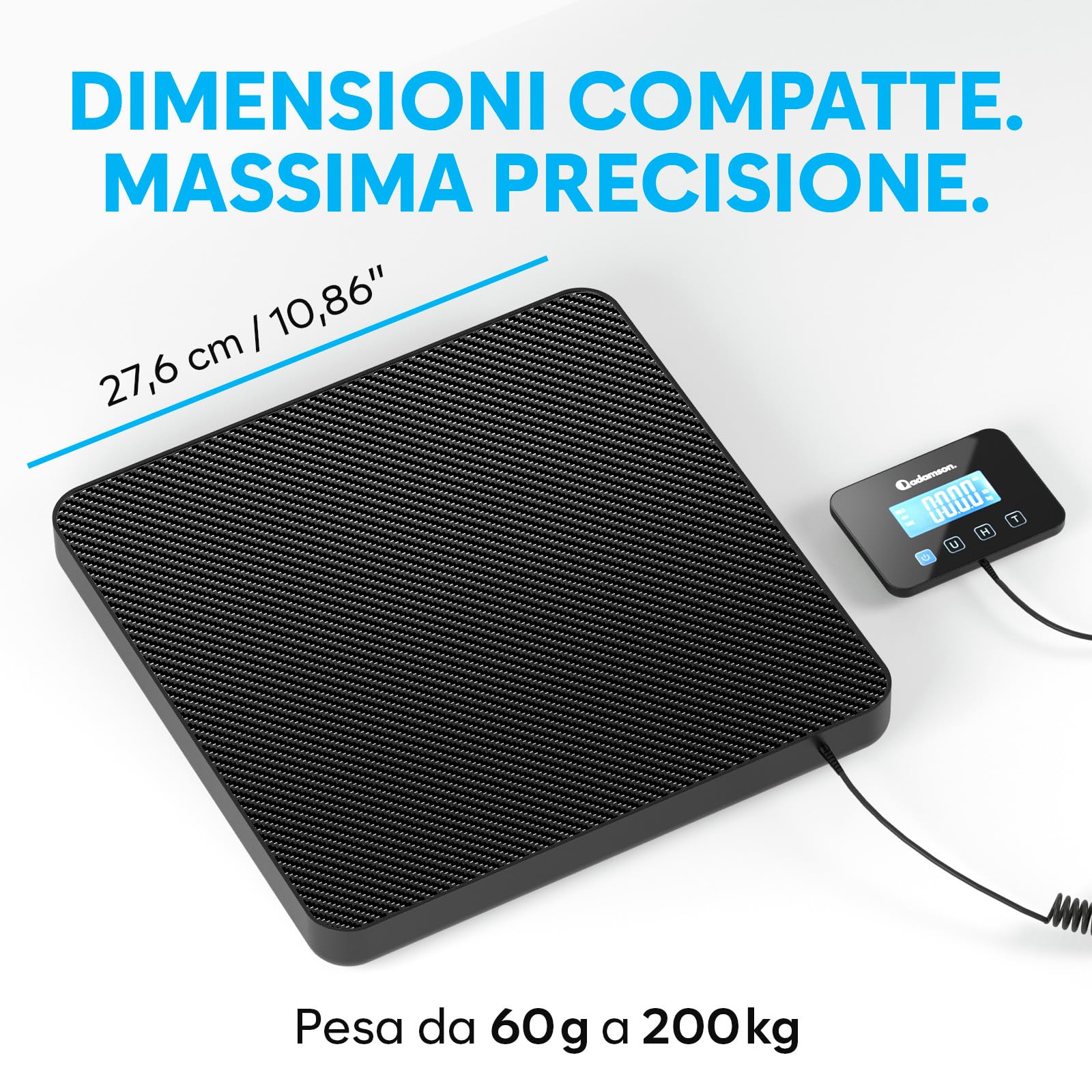 Bilancia Professionale 200 kg/10 g Alta Precisione con Funzione Hold/Tara per Pacchi Bagagli Uso Industriale Nero Opaco
