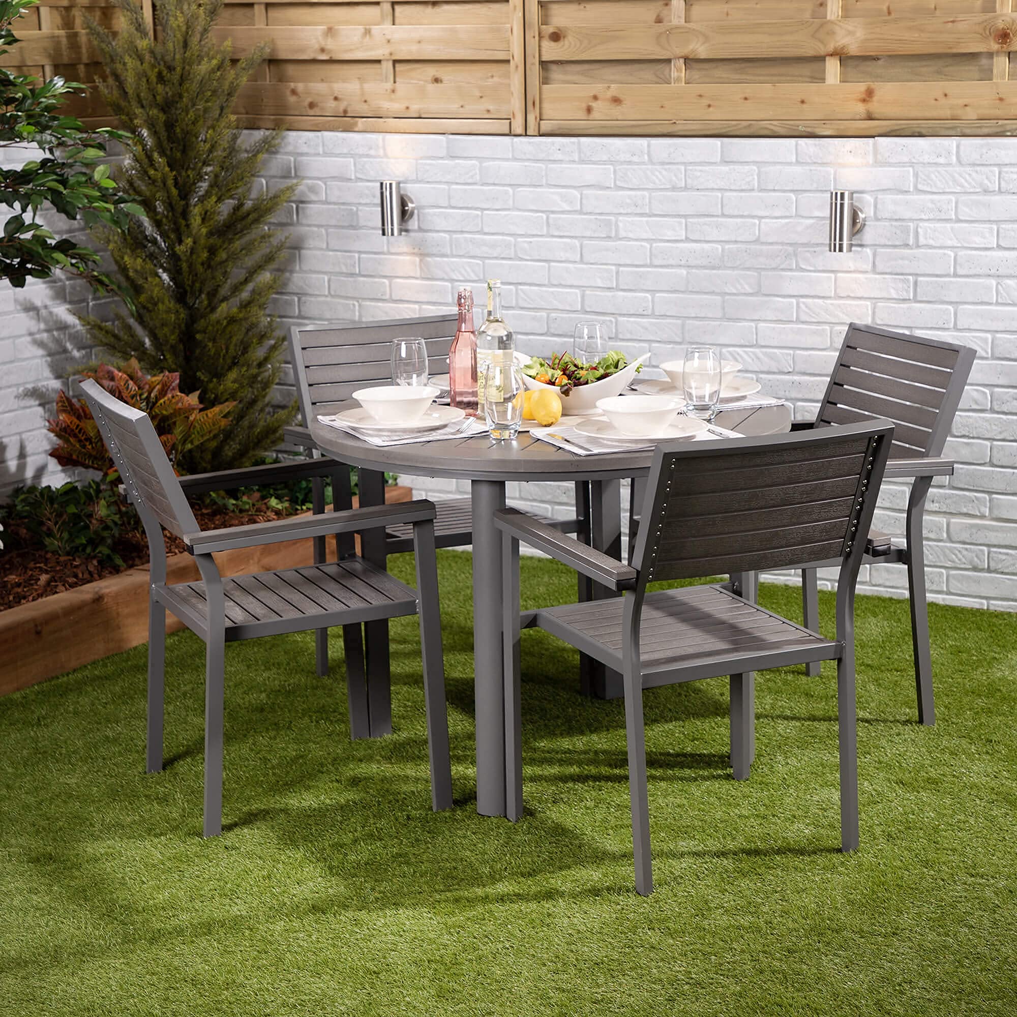 Buy 5pce Aluminium Garden Dining Set with Slatted Chairs Outdoor
